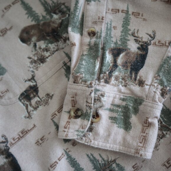 Cabela's All Over Print Deer Buck Flannel Button Down Shirt | L - Picture 3 of 5